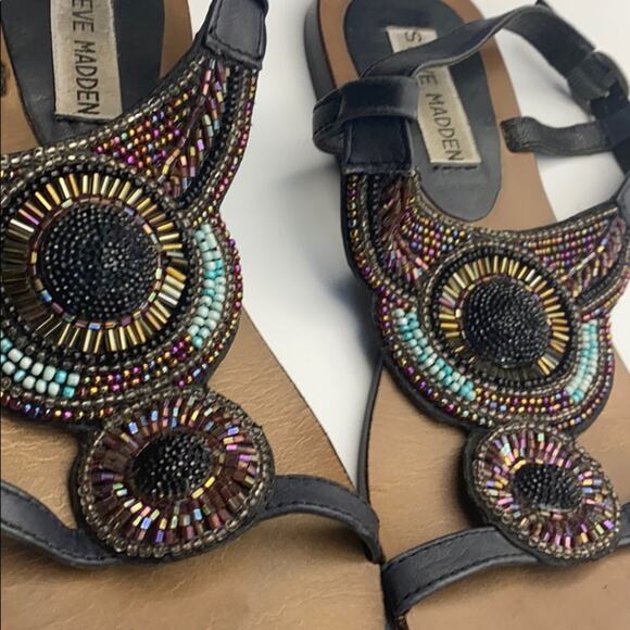 Steve Madden Leather Gem Beaedd Sandals Size 6.5 - Picture 2 of 5
